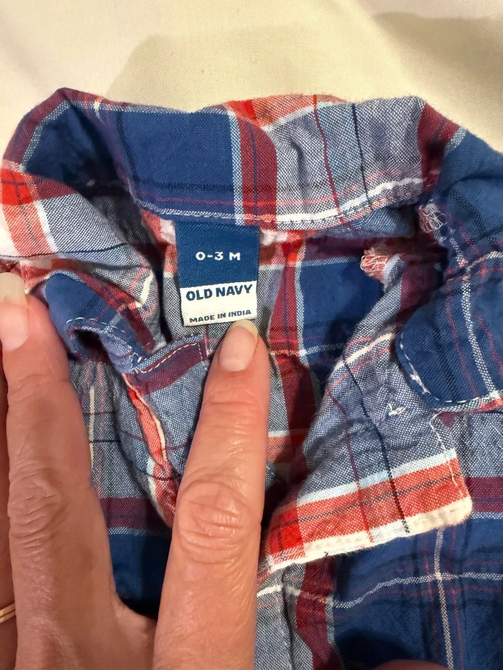Newborn Plaid Button-Up Romper Shirt in Blue/Red/White